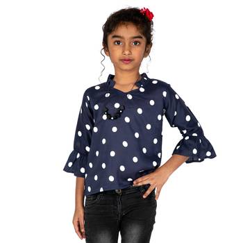Blue Printed Cotton Kids Tops 1