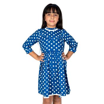 Blue Printed Cotton Girls Dresses 1