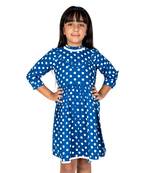 Blue Printed Cotton Girls Dresses