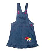 Blue Printed Cotton Girls Dangri Dress