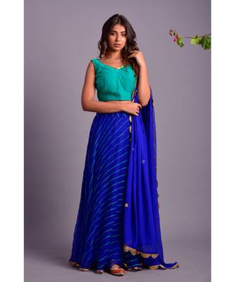 ROYALE BLUE LEHERIYA LEHENGA SET 1