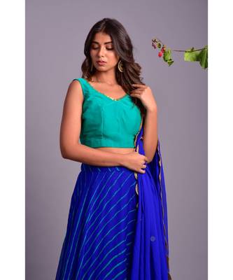ROYALE BLUE LEHERIYA LEHENGA SET 4