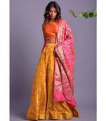 yellow woven silk readymade-lehenga-cholis