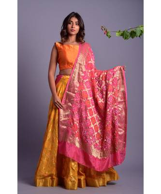 yellow woven silk readymade-lehenga-cholis 2