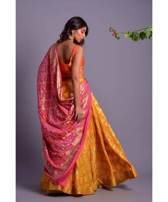 yellow woven silk readymade-lehenga-cholis 3