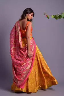 yellow woven silk readymade-lehenga-cholis