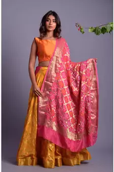 yellow woven silk readymade-lehenga-cholis
