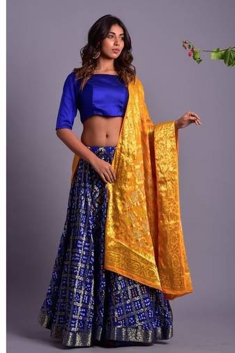 blue woven silk readymade-lehenga-cholis