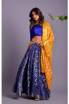 blue woven silk readymade-lehenga-cholis