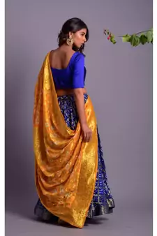 blue woven silk readymade-lehenga-cholis