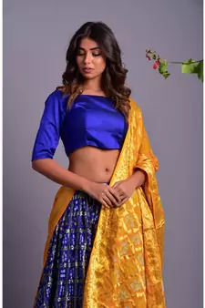 blue woven silk readymade-lehenga-cholis