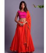 ORANGE LEHERIYA LEHENGA SET WITH MAGENTA BLOUSE