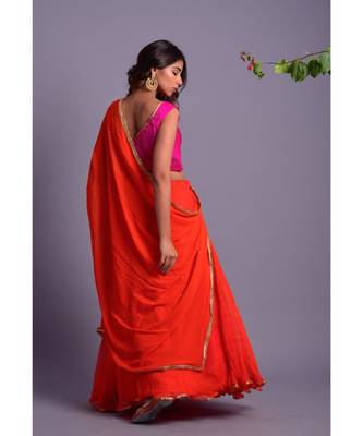 ORANGE LEHERIYA LEHENGA SET WITH MAGENTA BLOUSE 3
