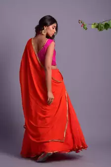 ORANGE LEHERIYA LEHENGA SET WITH MAGENTA BLOUSE
