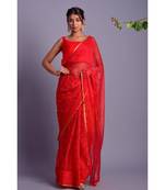 red printed bandhej chiffon saree with blouse