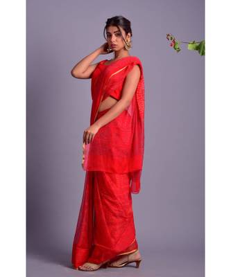 red printed bandhej chiffon saree with blouse 2