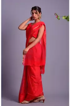 red printed bandhej chiffon saree with blouse