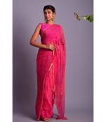 pink printed bandhej chiffon saree with blouse
