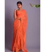 peach printed bandhej chiffon saree with blouse