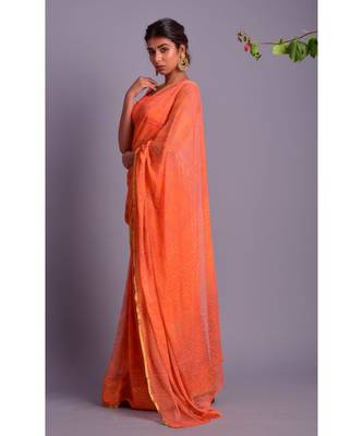 peach printed bandhej chiffon saree with blouse 2