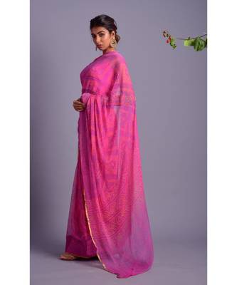 purple printed bandhej chiffon saree with blouse 2