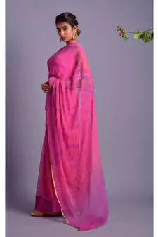 purple printed bandhej chiffon saree with blouse