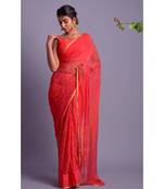 orange printed bandhej chiffon saree with blouse