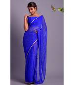 blue printed bandhej chiffon saree with blouse