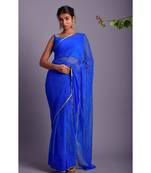 blue printed bandhej chiffon saree with blouse
