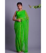 green printed bandhej chiffon saree with blouse
