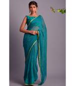 green printed bandhej chiffon saree with blouse