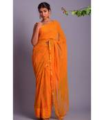 yellow printed bandhej chiffon saree with blouse