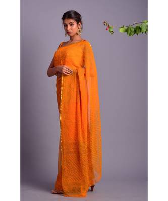 yellow printed bandhej chiffon saree with blouse 2