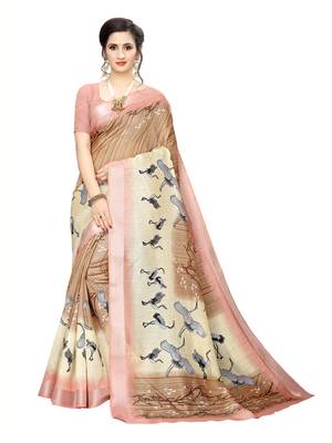Brown Printed Art Silk Saree With Blouse 1