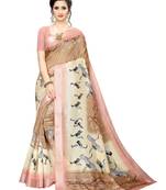Brown Printed Art Silk Saree With Blouse