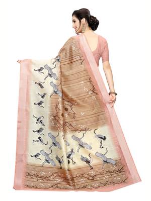 Brown Printed Art Silk Saree With Blouse 4