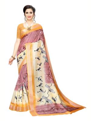 Rose Printed Art Silk Saree With Blouse 1