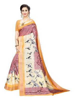 Rose Printed Art Silk Saree With Blouse 2