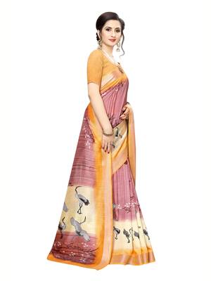 Rose Printed Art Silk Saree With Blouse 3