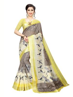 Brown Printed Art Silk Saree With Blouse 1
