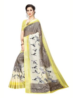 Brown Printed Art Silk Saree With Blouse 2