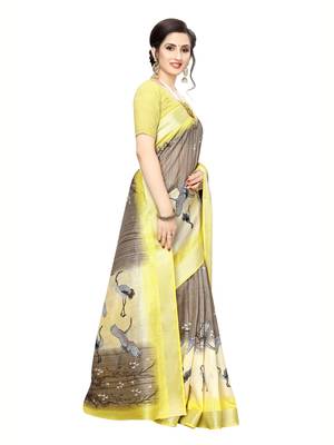 Brown Printed Art Silk Saree With Blouse 3