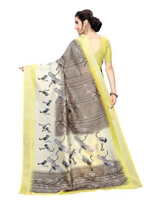 Brown Printed Art Silk Saree With Blouse 4