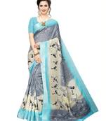 Blue Printed Art Silk Saree With Blouse