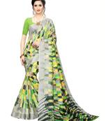 Green Printed Art Silk Saree With Blouse