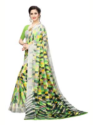 Green Printed Art Silk Saree With Blouse 2