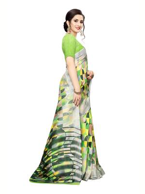 Green Printed Art Silk Saree With Blouse 3