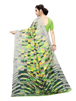 Green Printed Art Silk Saree With Blouse 4