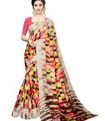 Beige Printed Art Silk Saree With Blouse