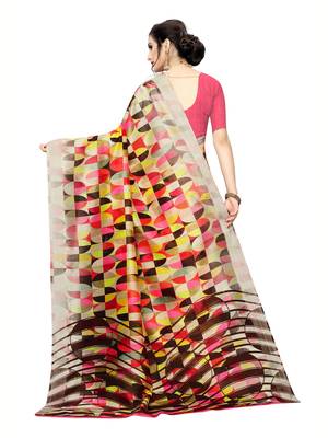 Beige Printed Art Silk Saree With Blouse 4
